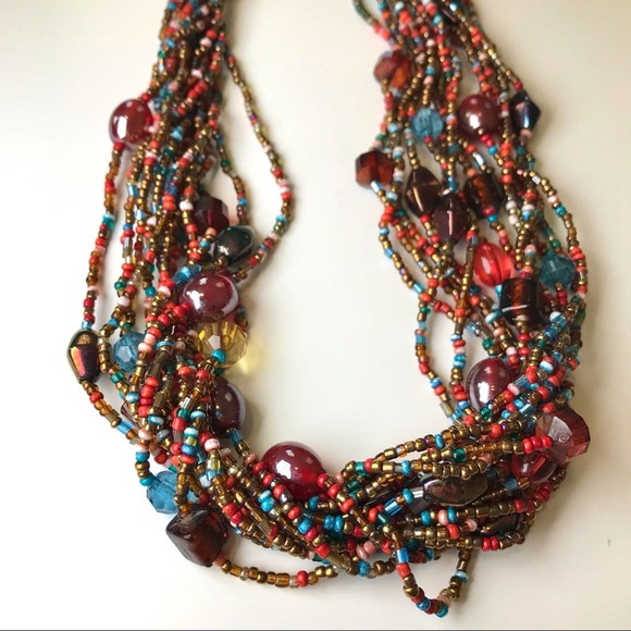 Multi Strand Colorful Bead Choker Necklace - Picture 3 of 7